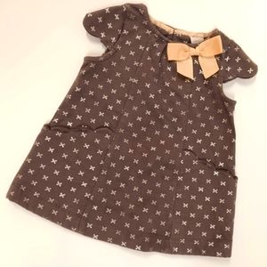 Catherine Malandrino Mini Baby Dress Size 12 Month Gray/Pink Bow Scalloped Dress